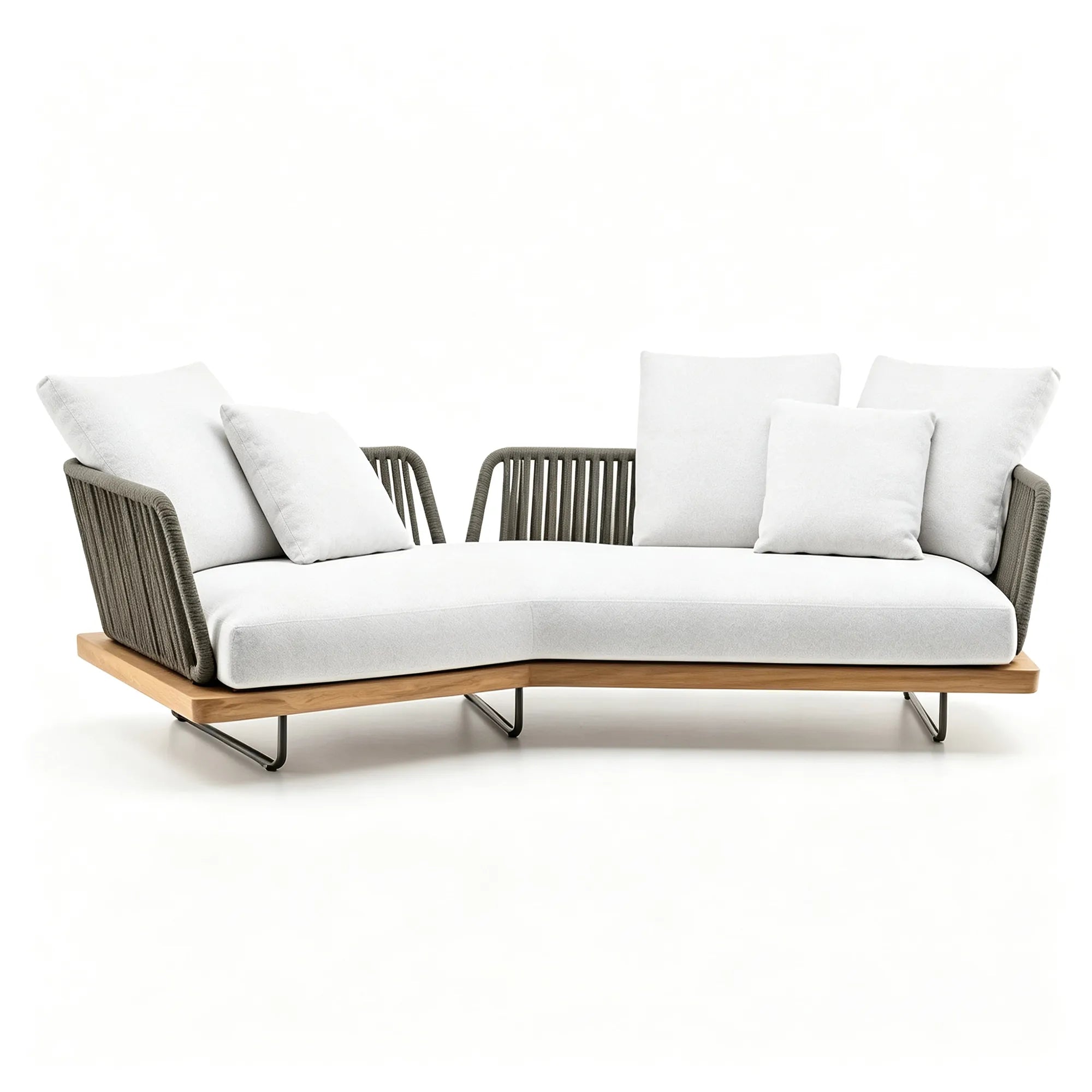 SOLARA Nordic Outdoor Curved Sofa Ash Wood Frame Handwoven Rattan for Patio Balcony Garden - Natural