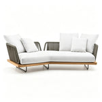 SOLARA Nordic Outdoor Curved Sofa Ash Wood Frame Handwoven Rattan for Patio Balcony Garden - Natural