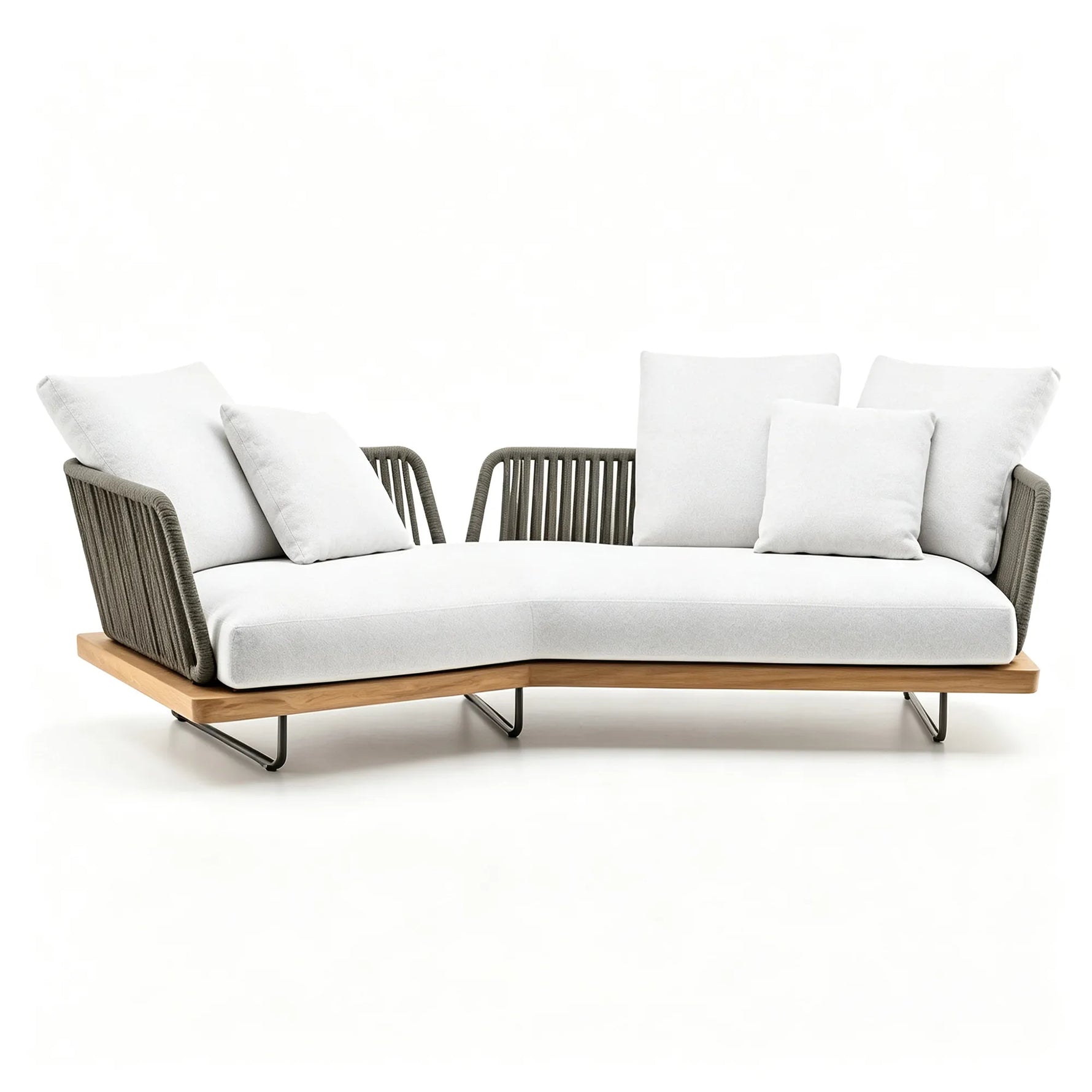 SOLARA Nordic Outdoor Curved Sofa Ash Wood Frame Handwoven Rattan for Patio Balcony Garden - Natural