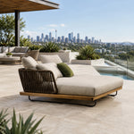 SOLARA Nordic Outdoor Double Daybed Ash Wood Frame Handwoven Rattan for Patio Balcony Garden - Natural