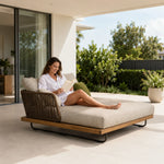 SOLARA Nordic Outdoor Double Daybed Ash Wood Frame Handwoven Rattan for Patio Balcony Garden - Natural