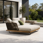 SOLARA Nordic Outdoor Double Daybed Ash Wood Frame Handwoven Rattan for Patio Balcony Garden - Natural