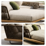 SOLARA Nordic Outdoor Double Daybed Ash Wood Frame Handwoven Rattan for Patio Balcony Garden - Natural