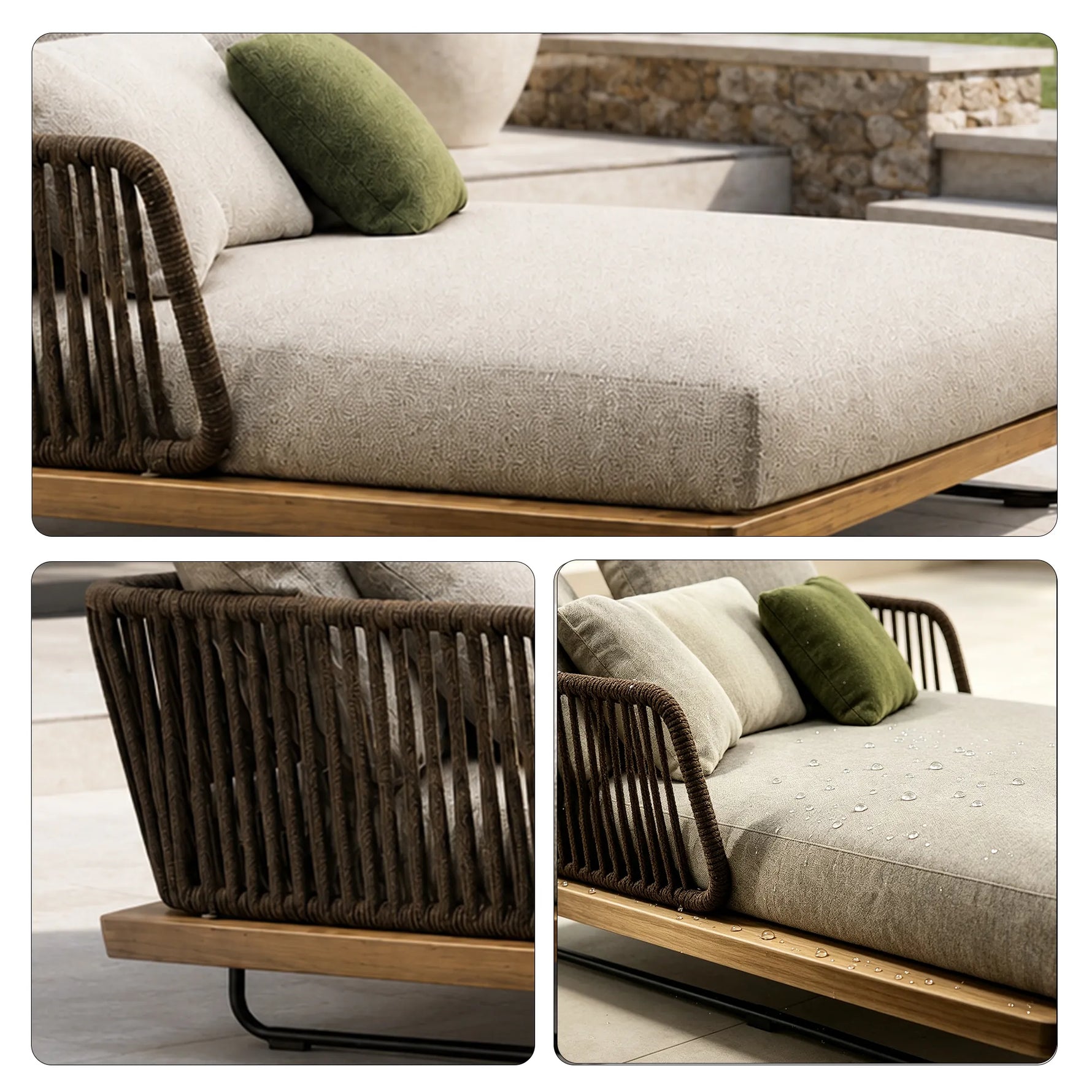 SOLARA Nordic Outdoor Double Daybed Ash Wood Frame Handwoven Rattan for Patio Balcony Garden - Natural