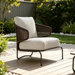 SOLARA Nordic Outdoor Single Sofa Handwoven Rattan Aluminium Frame for Patio Balcony Garden - Brown