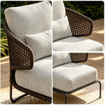 SOLARA Nordic Outdoor Single Sofa Handwoven Rattan Aluminium Frame for Patio Balcony Garden - Brown