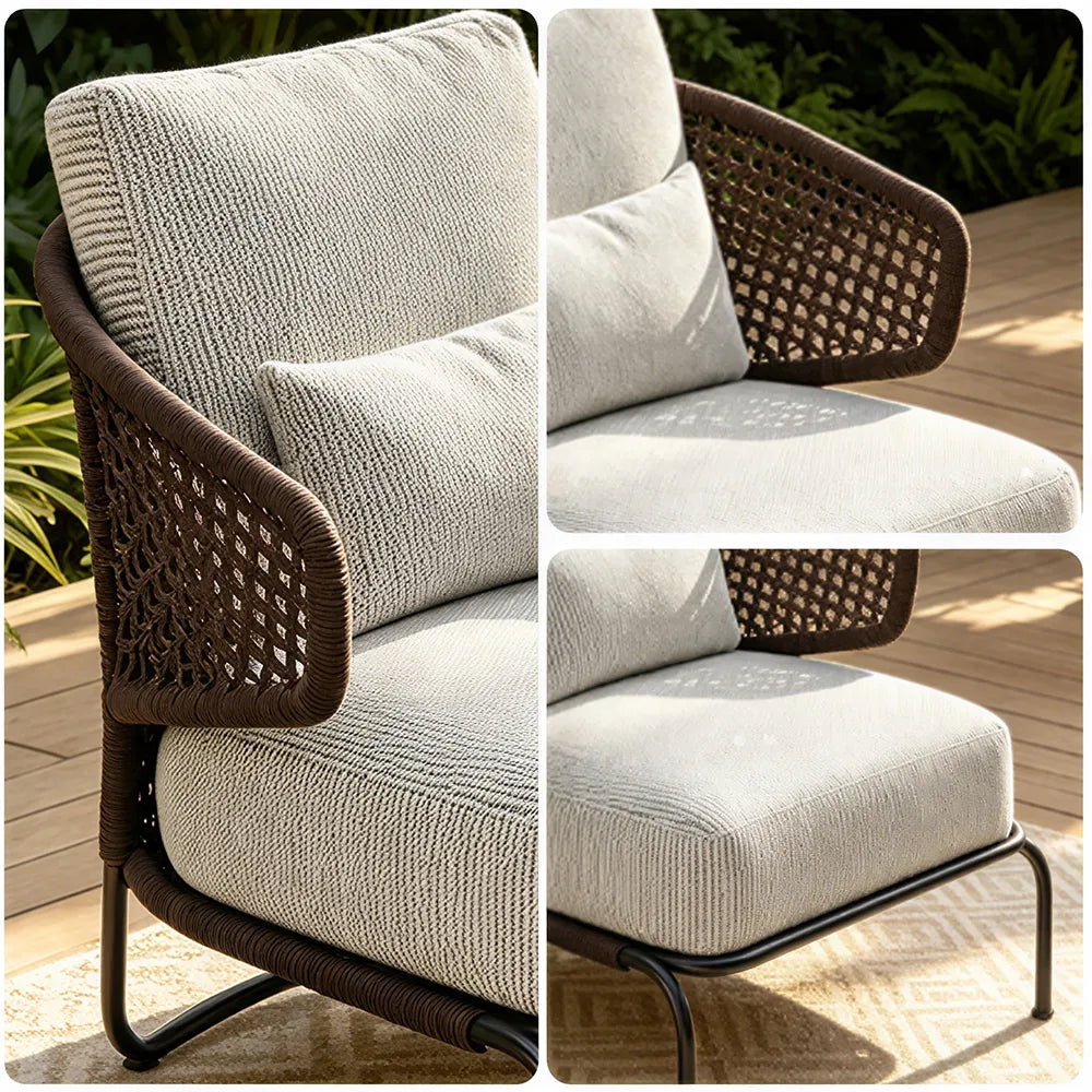 SOLARA Nordic Outdoor Single Sofa Handwoven Rattan Aluminium Frame for Patio Balcony Garden - Brown