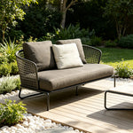 SOLARA Nordic Outdoor 2-Seater Sofa Handwoven Rattan Aluminium Frame for Patio Balcony Garden - Grey