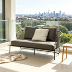 SOLARA Nordic Outdoor 2-Seater Sofa Handwoven Rattan Aluminium Frame for Patio Balcony Garden - Grey