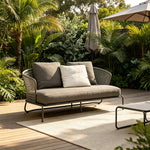 SOLARA Nordic Outdoor 2-Seater Sofa Handwoven Rattan Aluminium Frame for Patio Balcony Garden - Grey