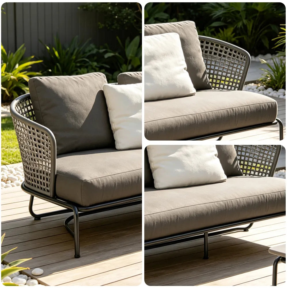 SOLARA Nordic Outdoor 2-Seater Sofa Handwoven Rattan Aluminium Frame for Patio Balcony Garden - Grey