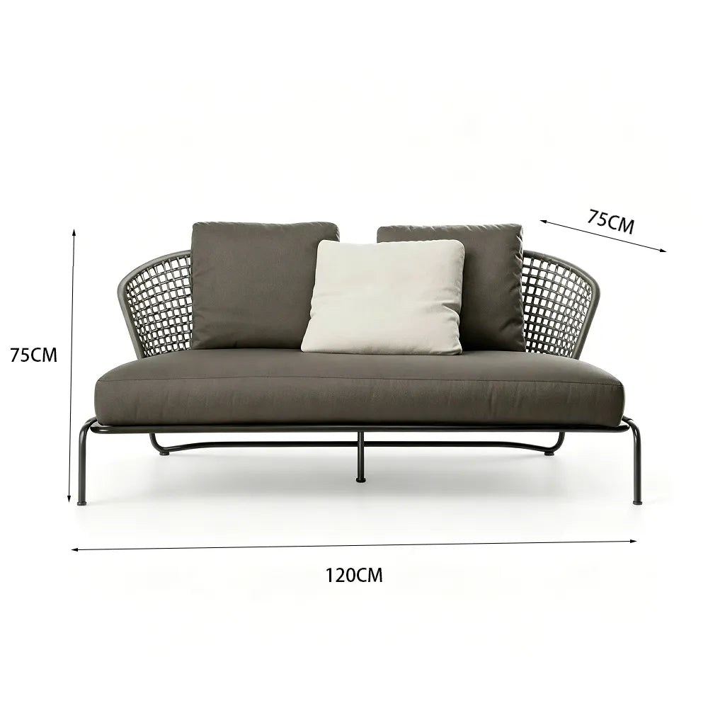 SOLARA Nordic Outdoor 2-Seater Sofa Handwoven Rattan Aluminium Frame for Patio Balcony Garden - Grey