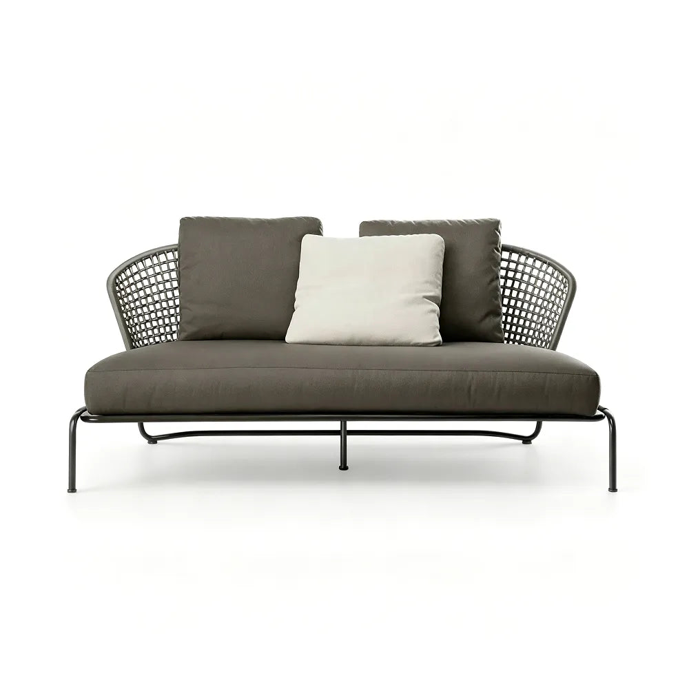 SOLARA Nordic Outdoor 2-Seater Sofa Handwoven Rattan Aluminium Frame for Patio Balcony Garden - Grey