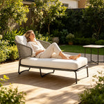 SOLARA Nordic Outdoor Chaise Lounge Handwoven Rattan Aluminium Frame for Patio Balcony Garden - Beige