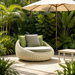 SOLARA Modern Outdoor Round Lounge Chair PE Rattan Thickened Aluminium Frame for Patio Balcony Garden - Beige
