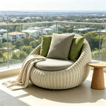 SOLARA Modern Outdoor Round Lounge Chair PE Rattan Thickened Aluminium Frame for Patio Balcony Garden - Beige