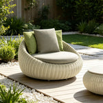 SOLARA Modern Outdoor Round Lounge Chair PE Rattan Thickened Aluminium Frame for Patio Balcony Garden - Beige