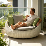 SOLARA Modern Outdoor Round Lounge Chair PE Rattan Thickened Aluminium Frame for Patio Balcony Garden - Beige