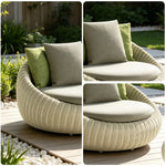 SOLARA Modern Outdoor Round Lounge Chair PE Rattan Thickened Aluminium Frame for Patio Balcony Garden - Beige