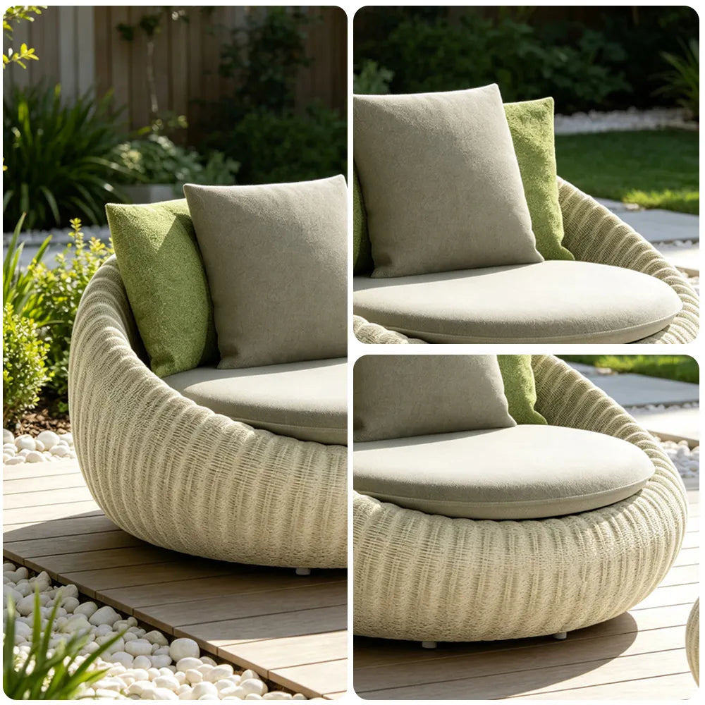 SOLARA Modern Outdoor Round Lounge Chair PE Rattan Thickened Aluminium Frame for Patio Balcony Garden - Beige