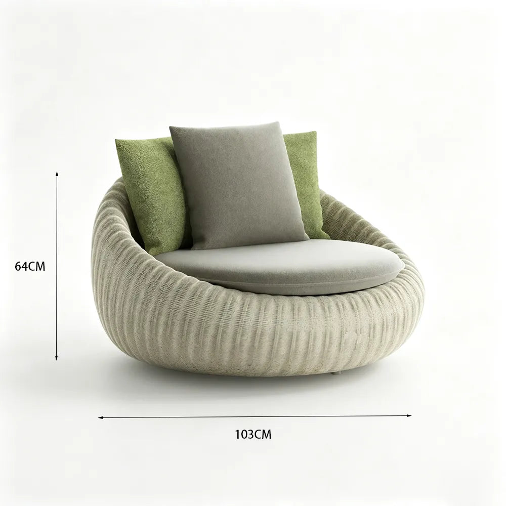 SOLARA Modern Outdoor Round Lounge Chair PE Rattan Thickened Aluminium Frame for Patio Balcony Garden - Beige