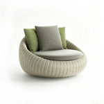 SOLARA Modern Outdoor Round Lounge Chair PE Rattan Thickened Aluminium Frame for Patio Balcony Garden - Beige