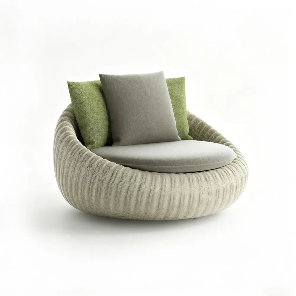SOLARA Modern Outdoor Round Lounge Chair PE Rattan Thickened Aluminium Frame for Patio Balcony Garden - Beige