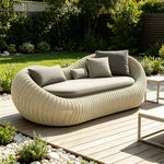 SOLARA Modern Outdoor Curved 2-Seater Sofa PE Rattan Thickened Aluminium Frame for Patio Balcony Garden - Beige