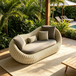 SOLARA Modern Outdoor Curved 2-Seater Sofa PE Rattan Thickened Aluminium Frame for Patio Balcony Garden - Beige