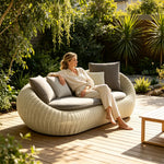 SOLARA Modern Outdoor Curved 2-Seater Sofa PE Rattan Thickened Aluminium Frame for Patio Balcony Garden - Beige