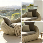 SOLARA Modern Outdoor Curved 2-Seater Sofa PE Rattan Thickened Aluminium Frame for Patio Balcony Garden - Beige