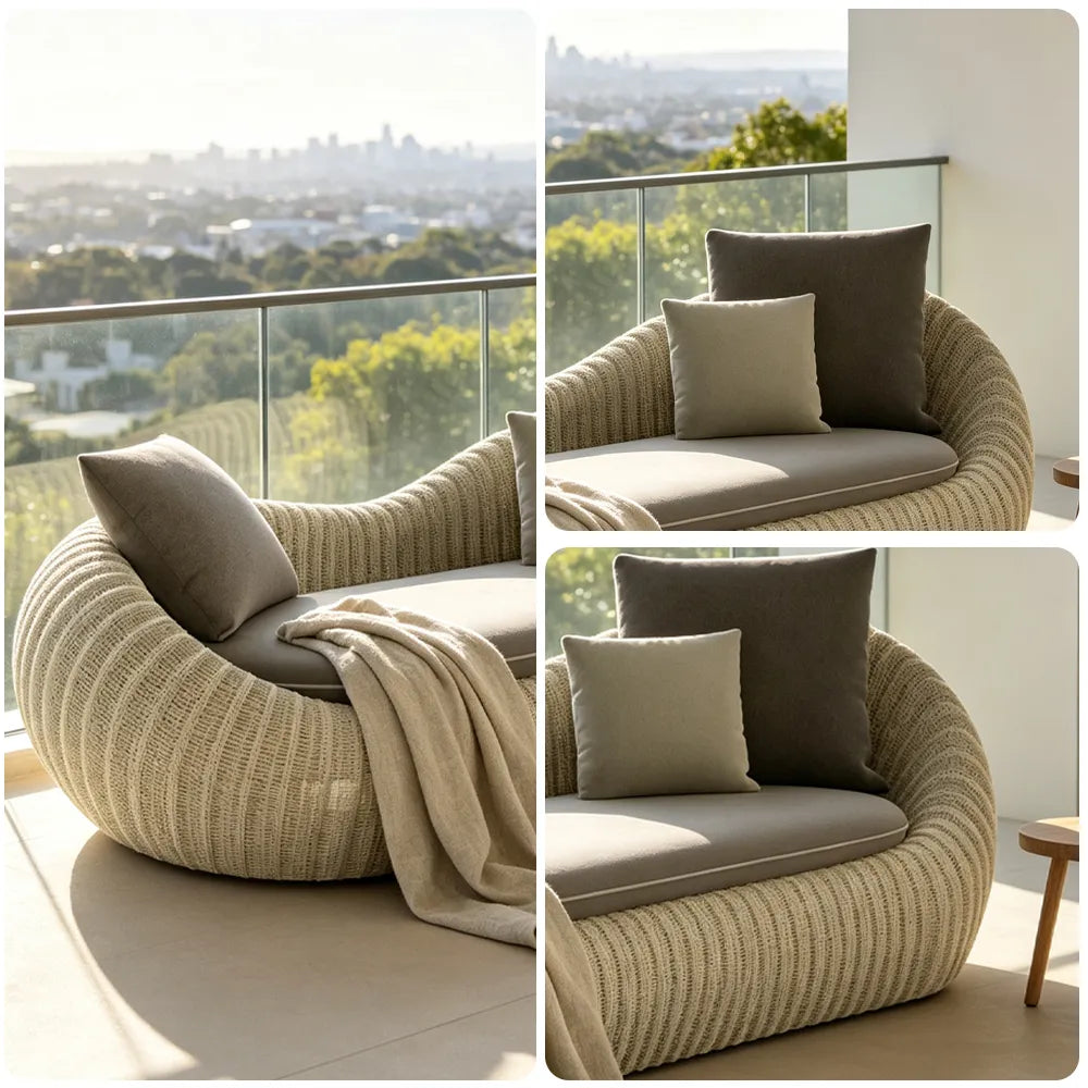 SOLARA Modern Outdoor Curved 2-Seater Sofa PE Rattan Thickened Aluminium Frame for Patio Balcony Garden - Beige