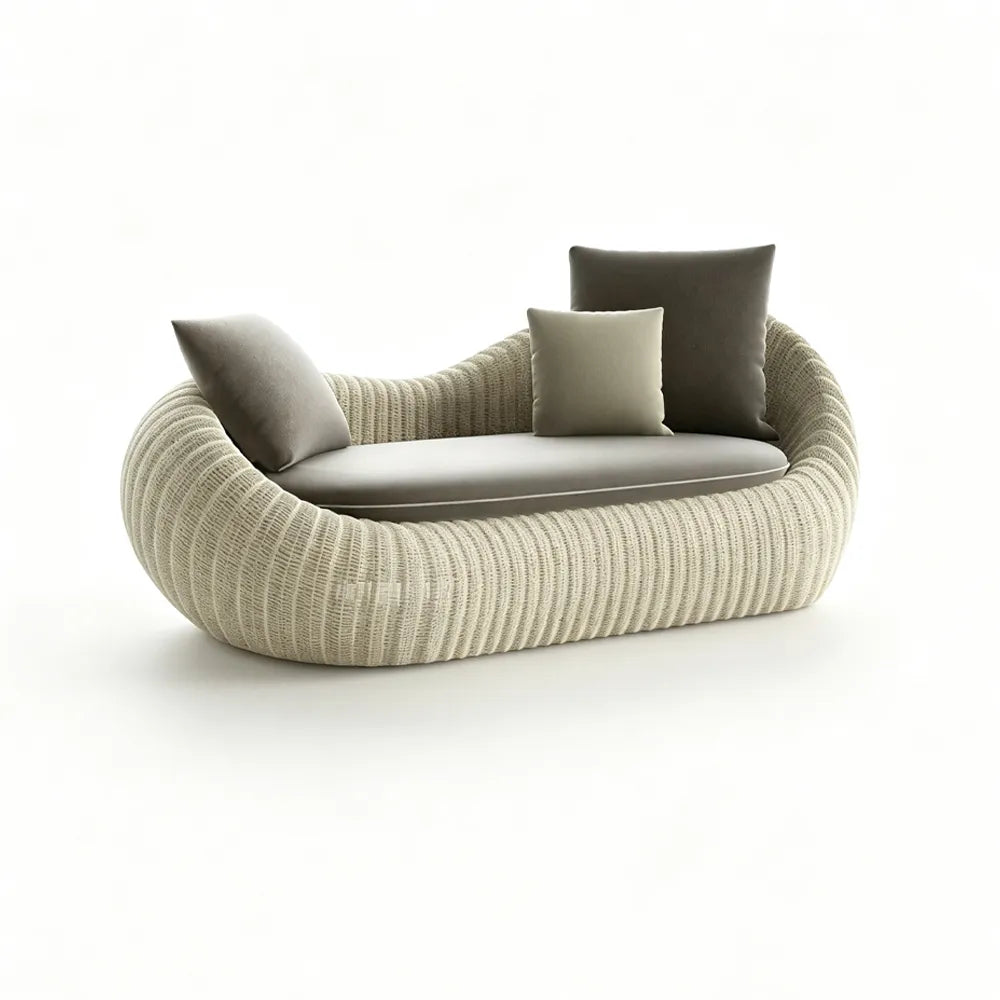SOLARA Modern Outdoor Curved 2-Seater Sofa PE Rattan Thickened Aluminium Frame for Patio Balcony Garden - Beige