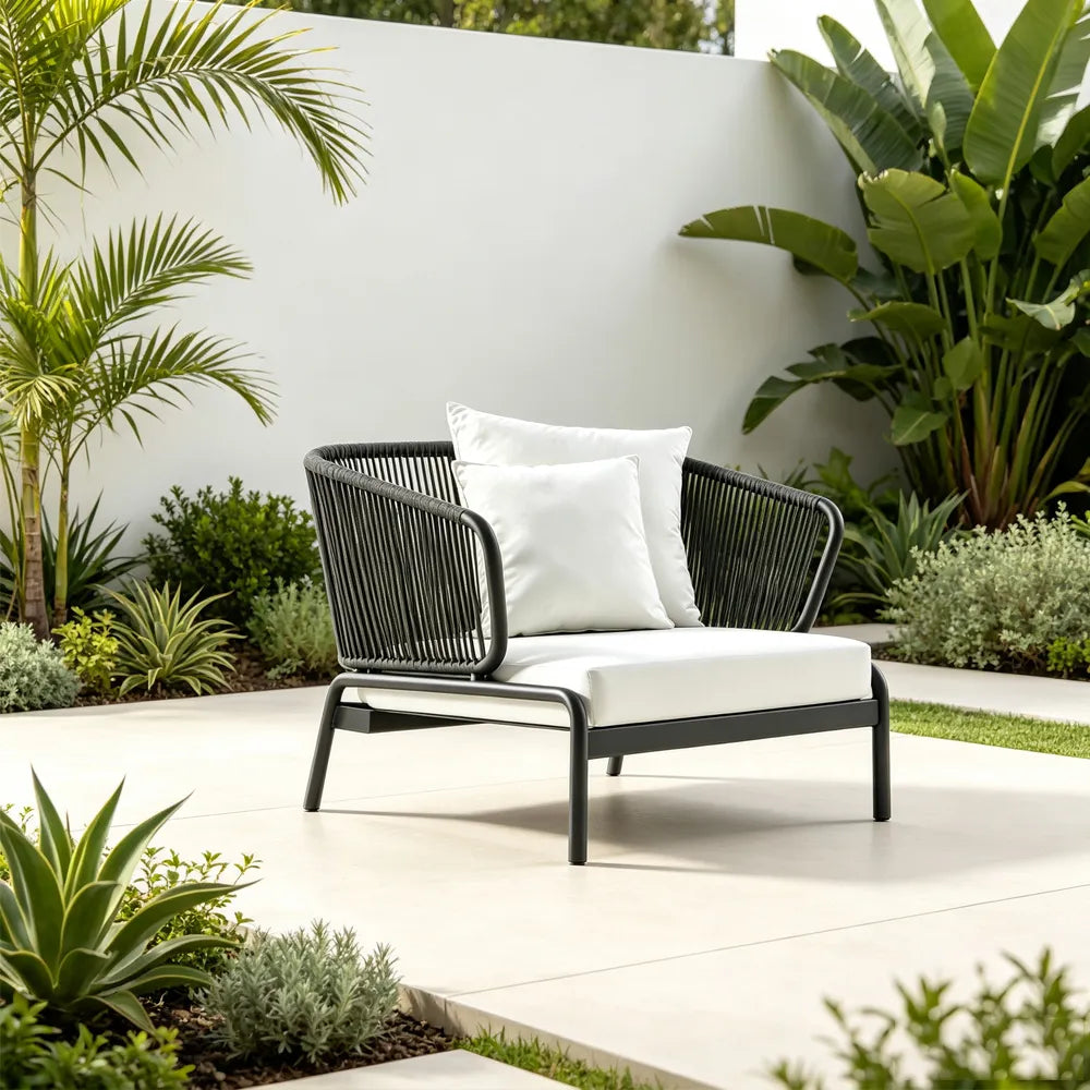 SOLARA Modern Outdoor Rattan Lounge Chair Aluminium Frame Waterproof Cushion for Patio Balcony Garden - Grey