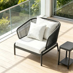 SOLARA Modern Outdoor Rattan Lounge Chair Aluminium Frame Waterproof Cushion for Patio Balcony Garden - Grey