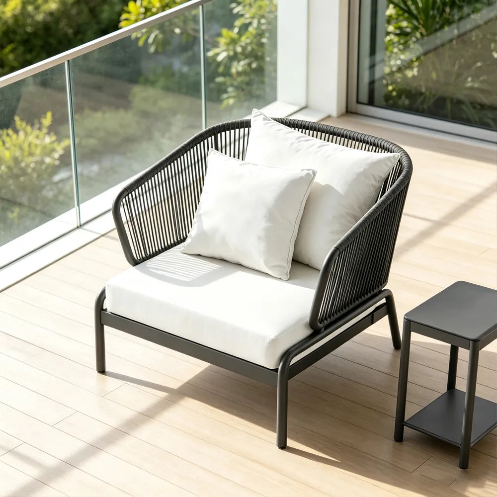 SOLARA Modern Outdoor Rattan Lounge Chair Aluminium Frame Waterproof Cushion for Patio Balcony Garden - Grey