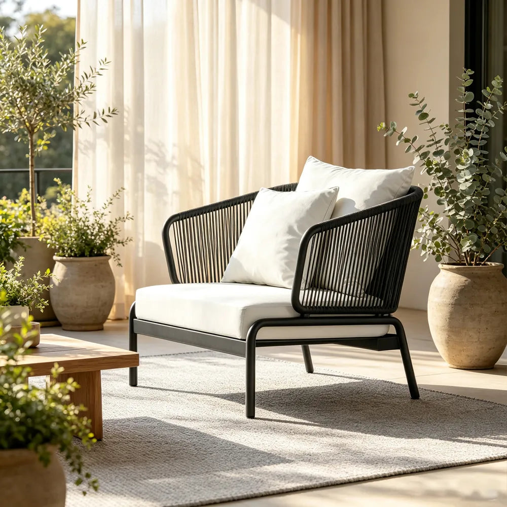 SOLARA Modern Outdoor Rattan Lounge Chair Aluminium Frame Waterproof Cushion for Patio Balcony Garden - Grey