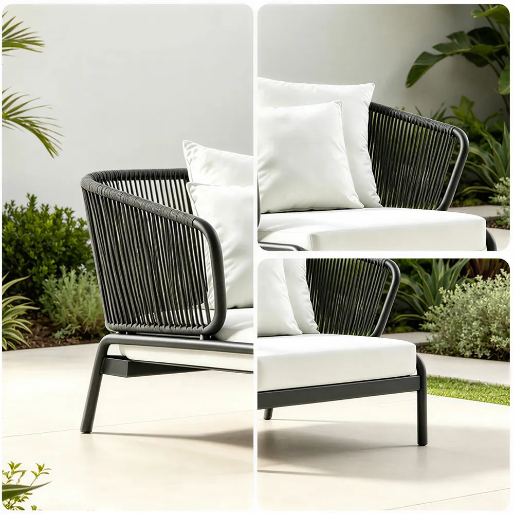 SOLARA Modern Outdoor Rattan Lounge Chair Aluminium Frame Waterproof Cushion for Patio Balcony Garden - Grey