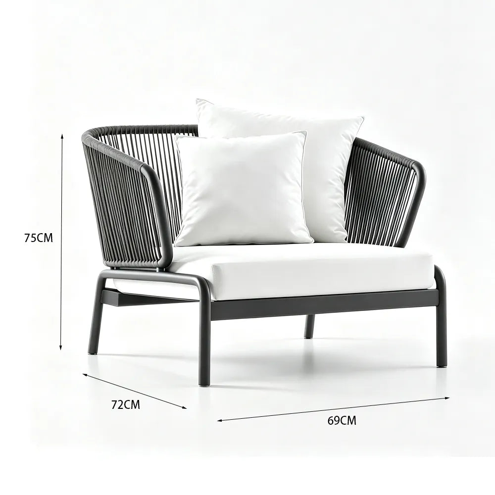 SOLARA Modern Outdoor Rattan Lounge Chair Aluminium Frame Waterproof Cushion for Patio Balcony Garden - Grey