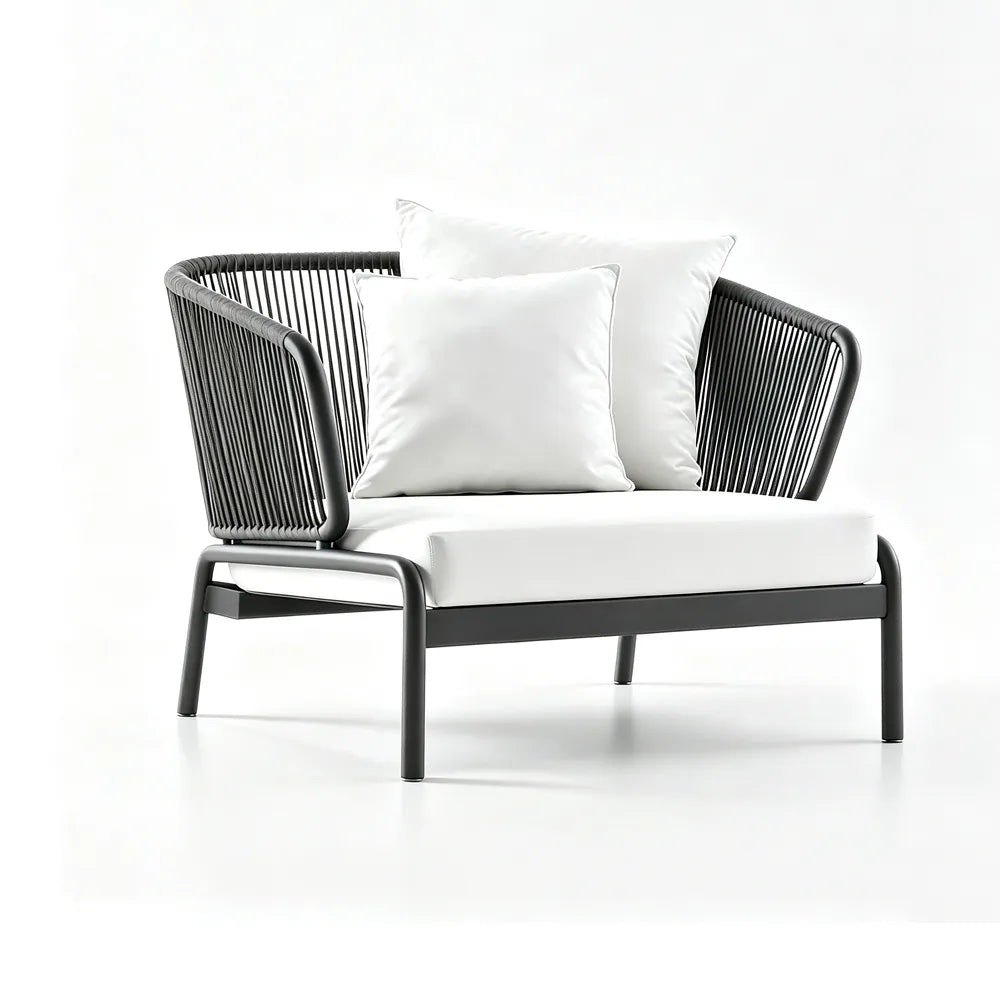 SOLARA Modern Outdoor Rattan Lounge Chair Aluminium Frame Waterproof Cushion for Patio Balcony Garden - Grey