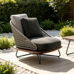 SOLARA Nordic Outdoor Lounge Chair Handwoven Rattan Aluminium Frame Teak Base for Patio Balcony Garden - Dark Grey