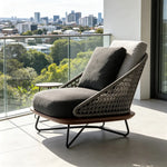 SOLARA Nordic Outdoor Lounge Chair Handwoven Rattan Aluminium Frame Teak Base for Patio Balcony Garden - Dark Grey