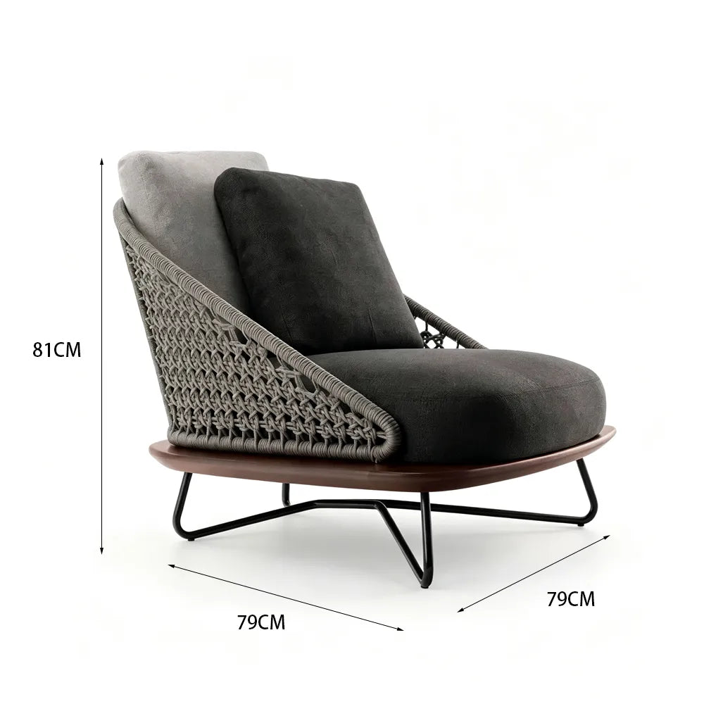 SOLARA Nordic Outdoor Lounge Chair Handwoven Rattan Aluminium Frame Teak Base for Patio Balcony Garden - Dark Grey
