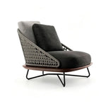 SOLARA Nordic Outdoor Lounge Chair Handwoven Rattan Aluminium Frame Teak Base for Patio Balcony Garden - Dark Grey