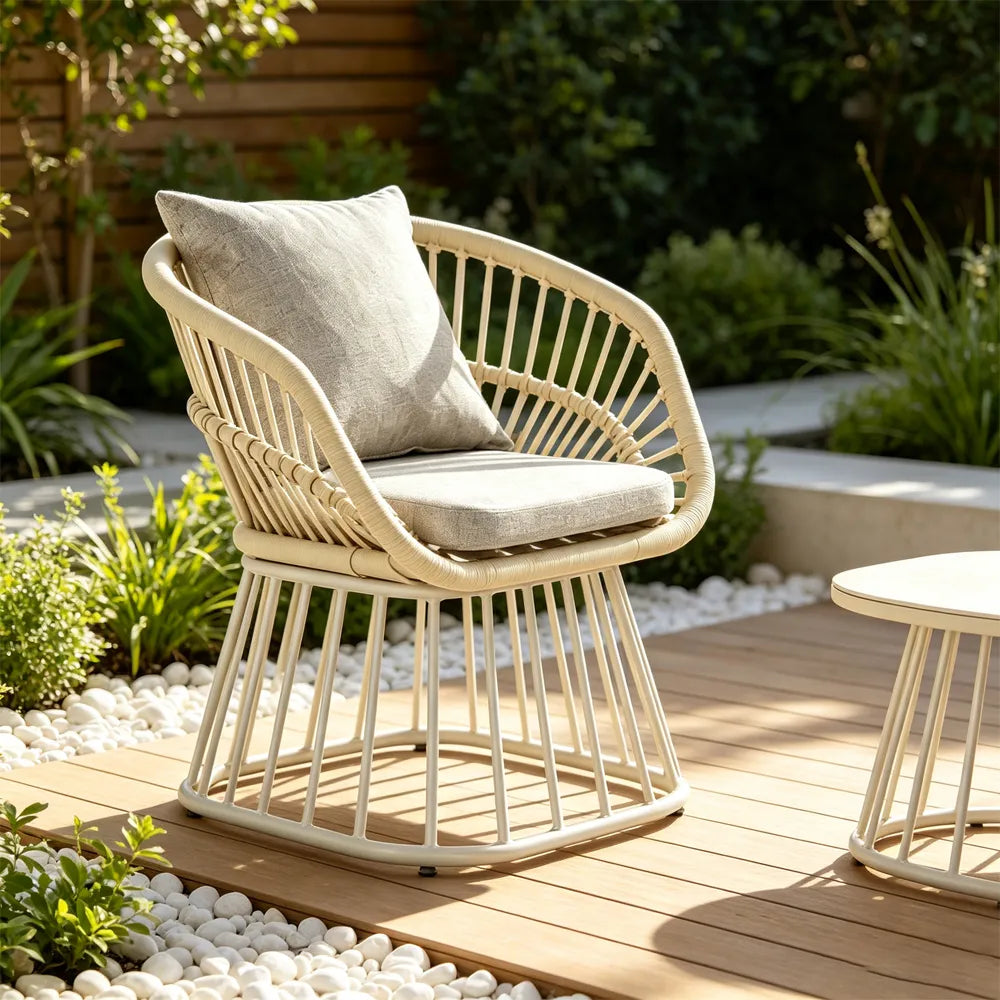 SOLARA Tata Nordic Outdoor Rope-Woven Lounge Chair Aluminium Frame for Patio Balcony Garden - Beige