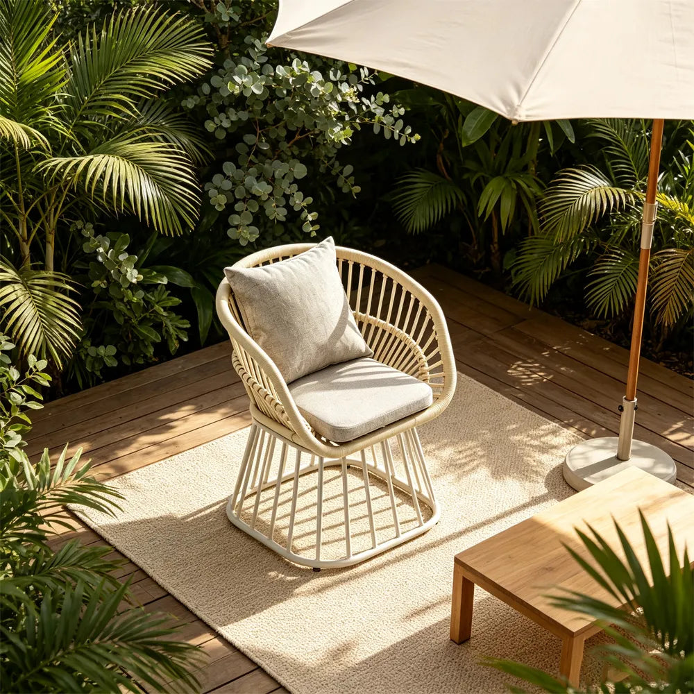 SOLARA Tata Nordic Outdoor Rope-Woven Lounge Chair Aluminium Frame for Patio Balcony Garden - Beige