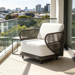 SOLARA Modern Outdoor Rope-Woven Lounge Chair Aluminium Frame Waterproof Cushion for Patio Balcony Garden - Brown
