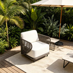 SOLARA Modern Outdoor Rope-Woven Lounge Chair Aluminium Frame Waterproof Cushion for Patio Balcony Garden - Brown