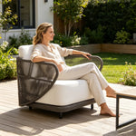 SOLARA Modern Outdoor Rope-Woven Lounge Chair Aluminium Frame Waterproof Cushion for Patio Balcony Garden - Brown