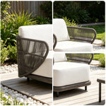 SOLARA Modern Outdoor Rope-Woven Lounge Chair Aluminium Frame Waterproof Cushion for Patio Balcony Garden - Brown